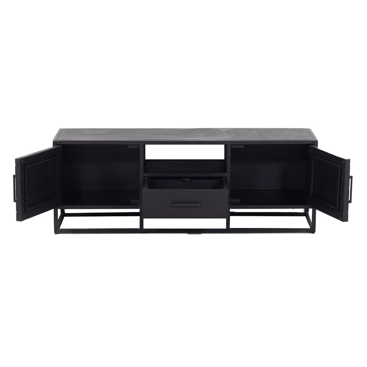 TV-SCHRANK Herringbone aus Mangoholz 140cm, schwarz - Schwarz, Holz (140/50/40cm) - Giga Meubel