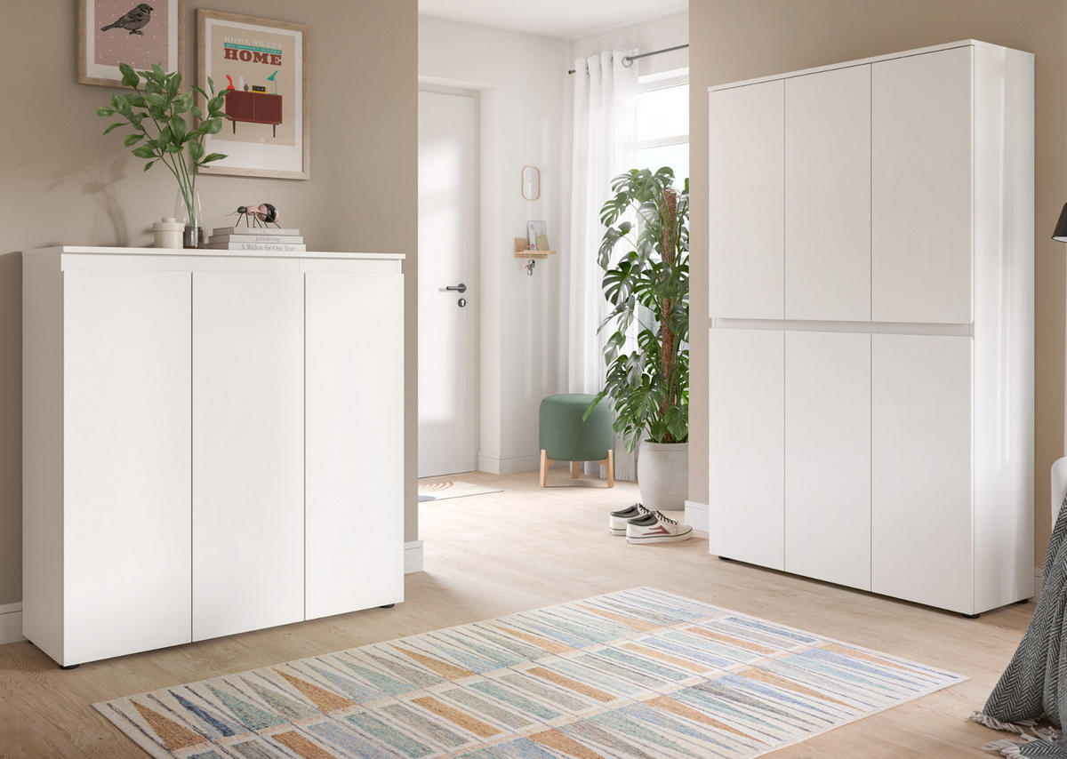 MEHRZWECKSCHRANK weiß 105 x 175 cm, Stauraumschrank 6-türig mit 18 Fächern - Schwarz/Weiß, Holzwerkstoff/Kunststoff (105/175/37cm) - Inn.Furn