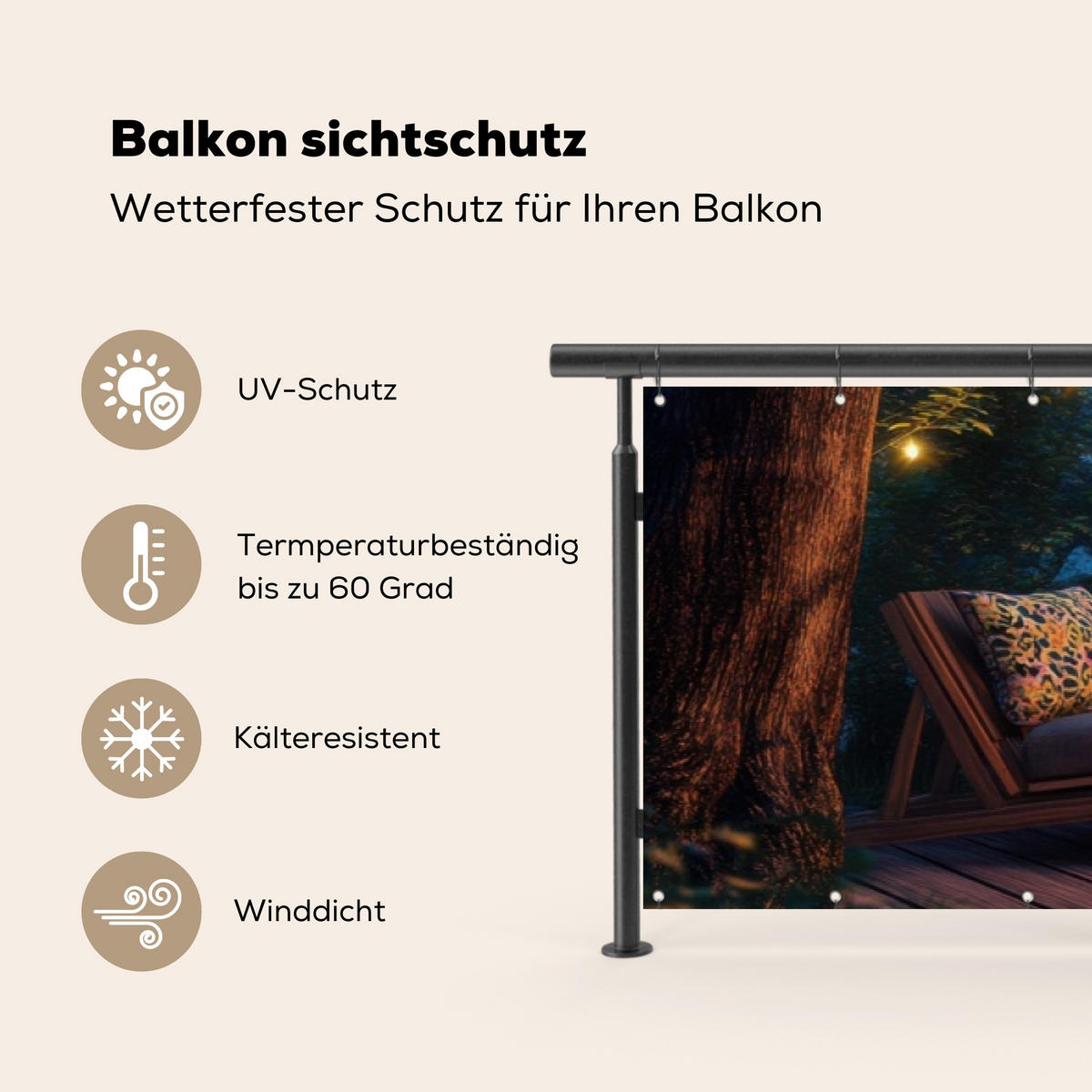 BALKON-SICHTSCHUTZ Lagerfeuer - See - Abendlicht - Dunkelblau, Kunststoff (500/100cm) - MuchoWow