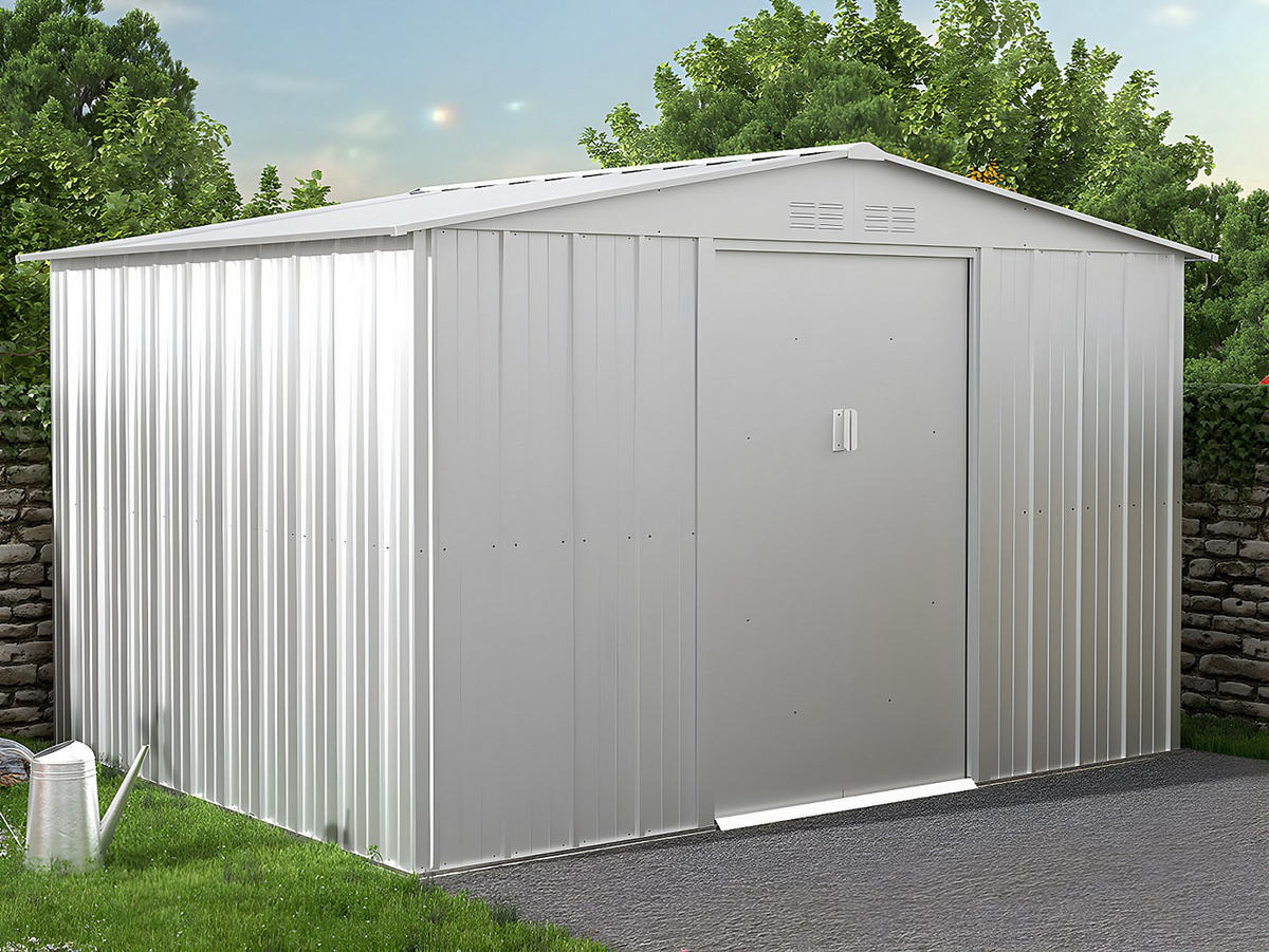 SCHREBERGARTENHAUS - 302 cm x 235 cm - metall - hellgrau Linus - Hellgrau, Metall (302/195/235cm) - Vente-Unique