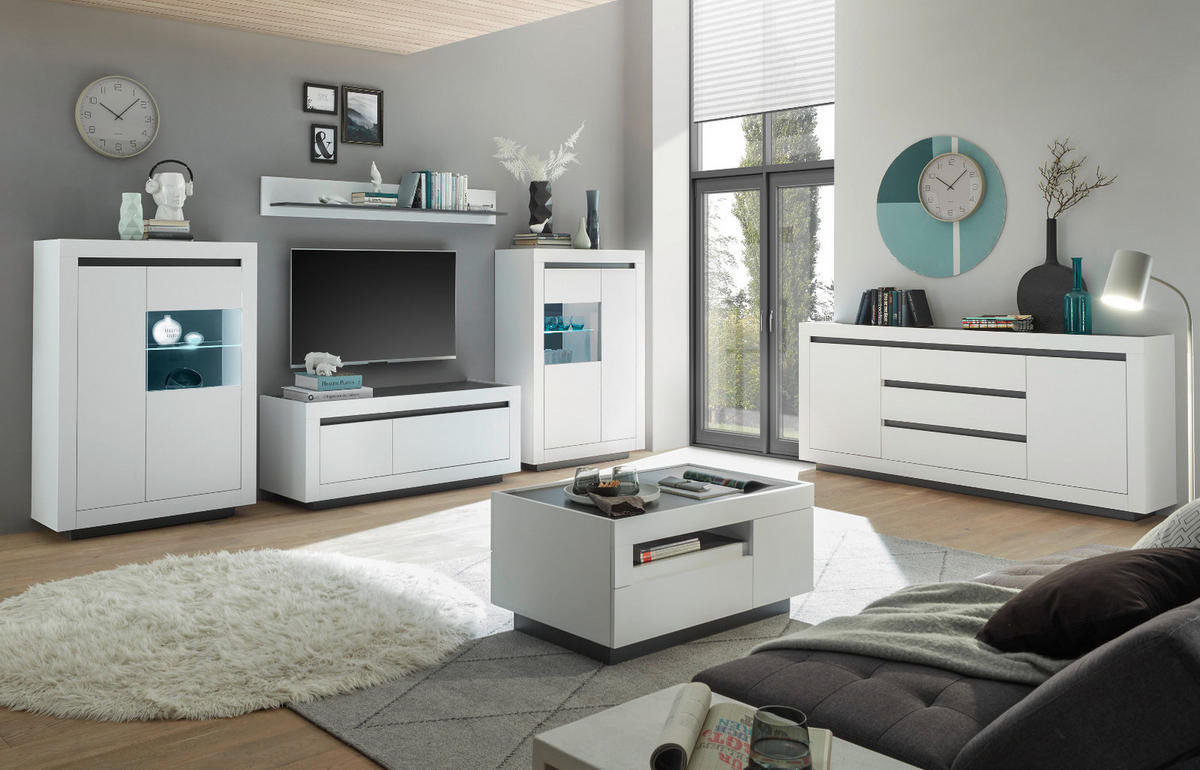 TV-LOWBOARD weiß, anthrazit, TV Unterteil 140 x 56 cm - Weiß Hochglanz/Anthrazit, Holzwerkstoff (140/56/50cm) - Furn.Design