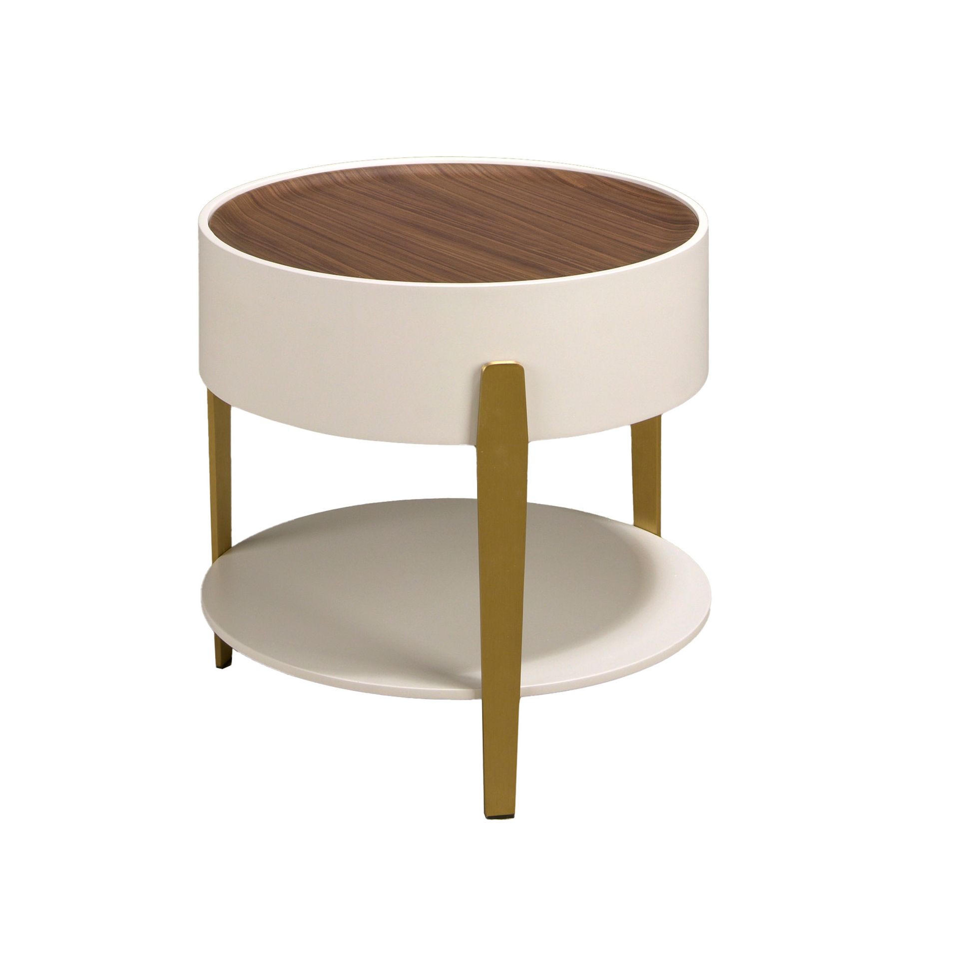 BEISTELLTISCH rund Beige Gold Walnuss 52/52/50 cm - Beige, Holzwerkstoff/Metall (52/52/50cm) - ANGEL CERDA