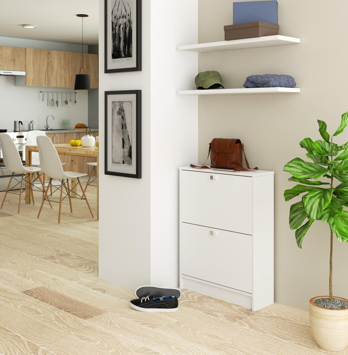 SCHUHSCHRANK Weiß 60x20x80 cm - Silberfarben/Weiß, Holzwerkstoff/Metall (60/80/20cm) - Akord