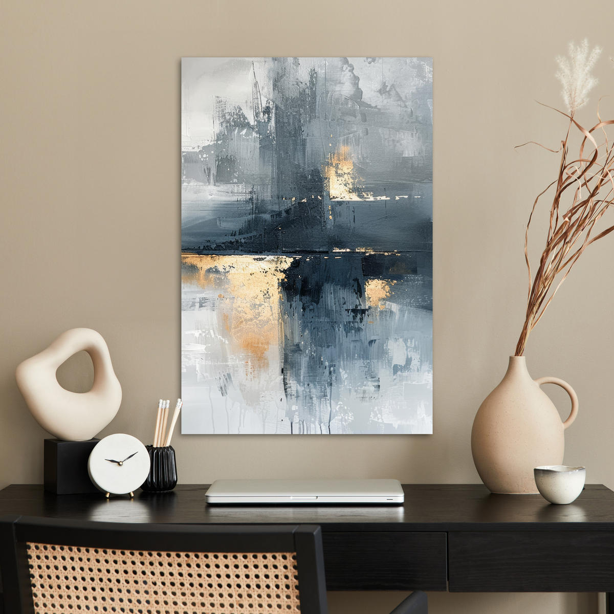 POSTER Kunst - Grau - Gold - Abstrakt 40x60 cm - Dunkelgrau, Papier (40/60/0.1cm) - MuchoWow