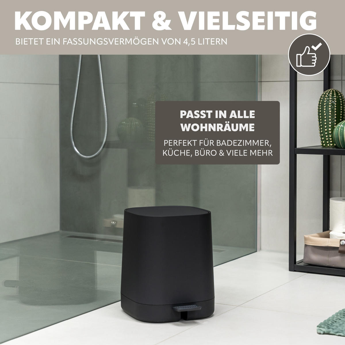 KOSMETIKEIMER VALONA, Kunststoff, schwarz - Schwarz, Kunststoff (21/25.5/24cm) - eluno