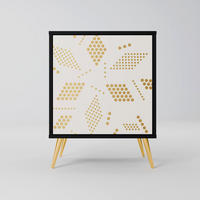 SIDEBOARD SPOTTED DAZE, Schwarz, 57,5x42x75,5 cm, Goldfarbene Metallfüße - Goldfarben/Multicolor, Holzwerkstoff/Metall (57.5/75.5/42cm) - SpaceRebels