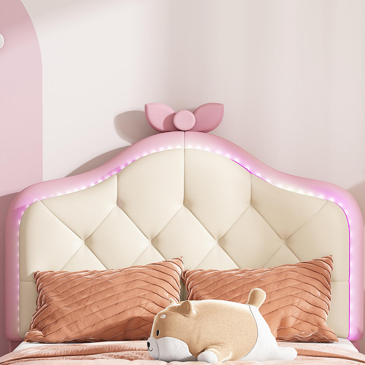 POLSTERBETT 90/200 cm aus PU mit LED-Lichtleiste Rosa/Weiß - Weiß, Kunststoff (90/200cm) - Modenvie