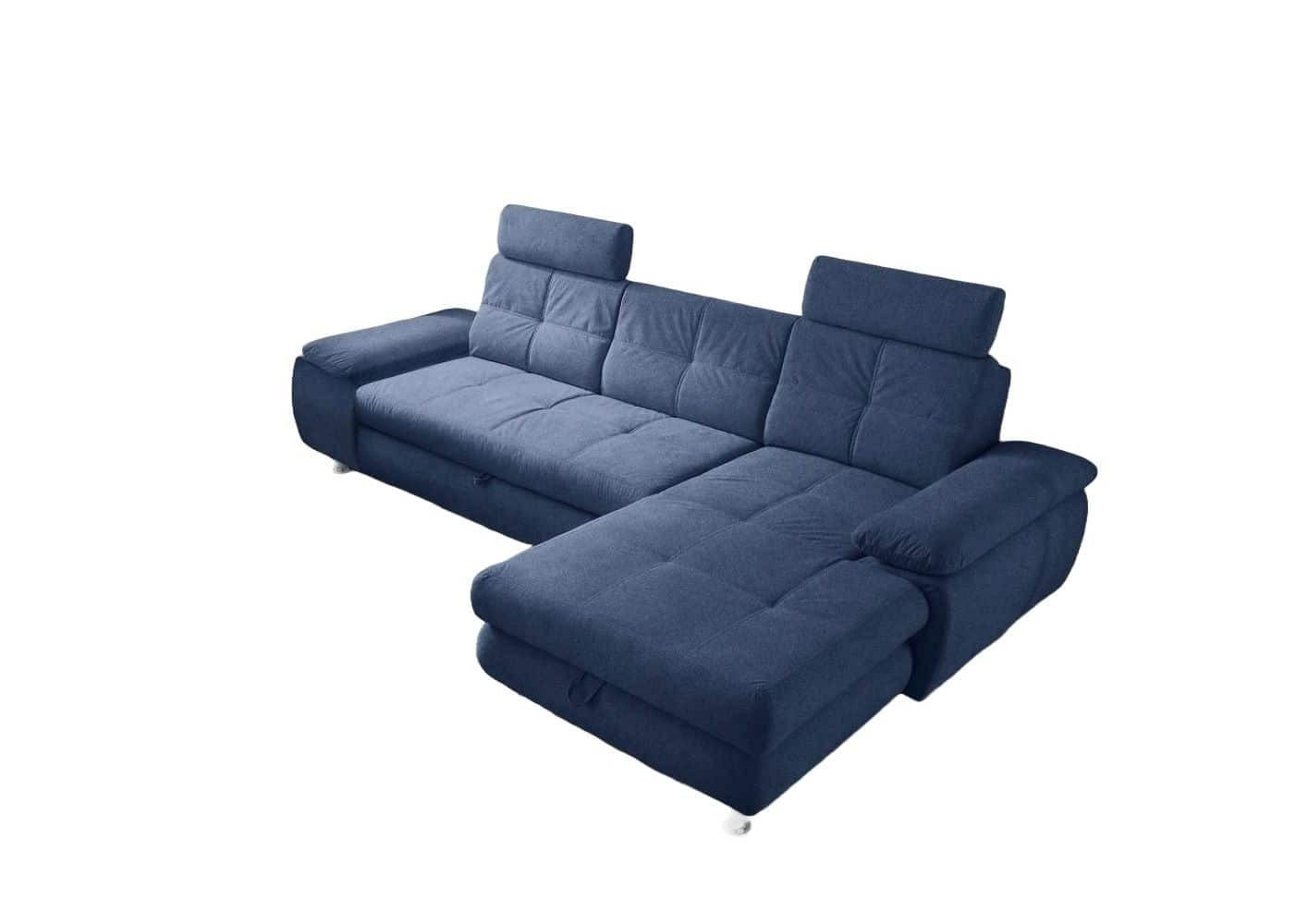 ECKSOFA mit Schlaffunktion und Bettkasten, Brego-Stoff - Chromfarben/Blau, Textil/Metall (177/274cm) - ed exciting design