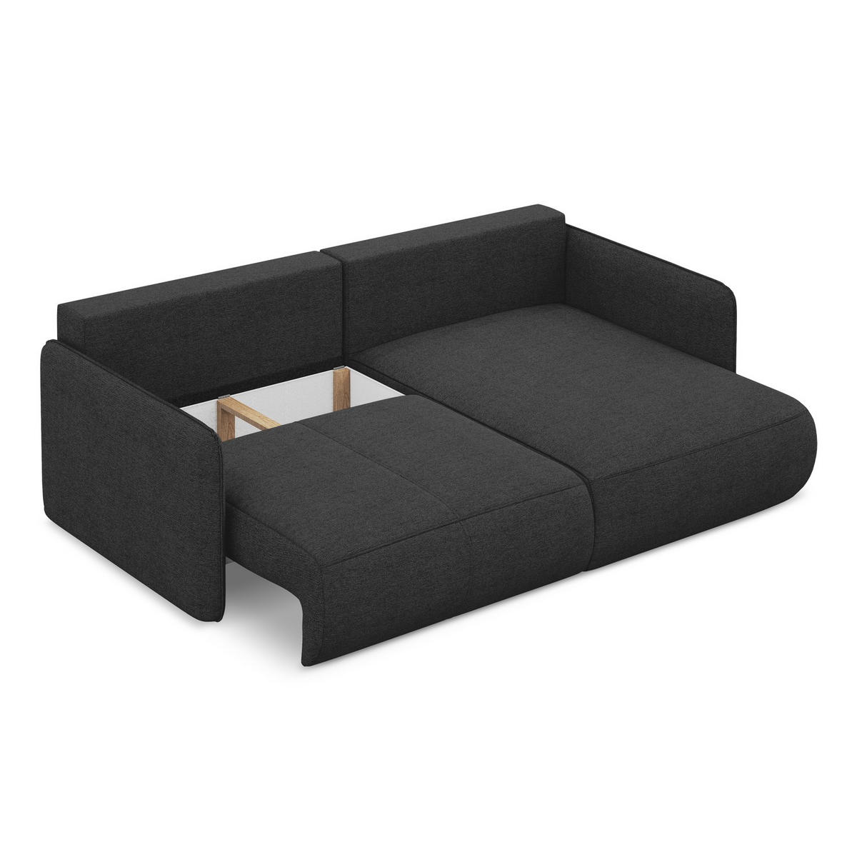 ECKSOFA mit Schlaffunktion Chenille Stoff Schwarz - Anthrazit/Schwarz, Kunststoff/Textil (207/148cm) - LaMiaSofa