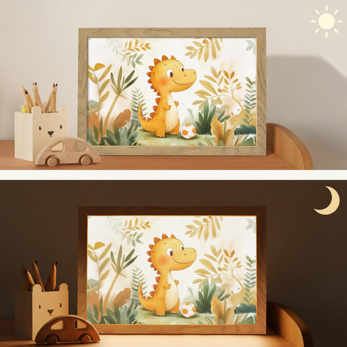 NACHTTISCHLAMPE Dino - Fußball - Orange 30x20 cm - Beige, Holzwerkstoff (8/30/20cm)