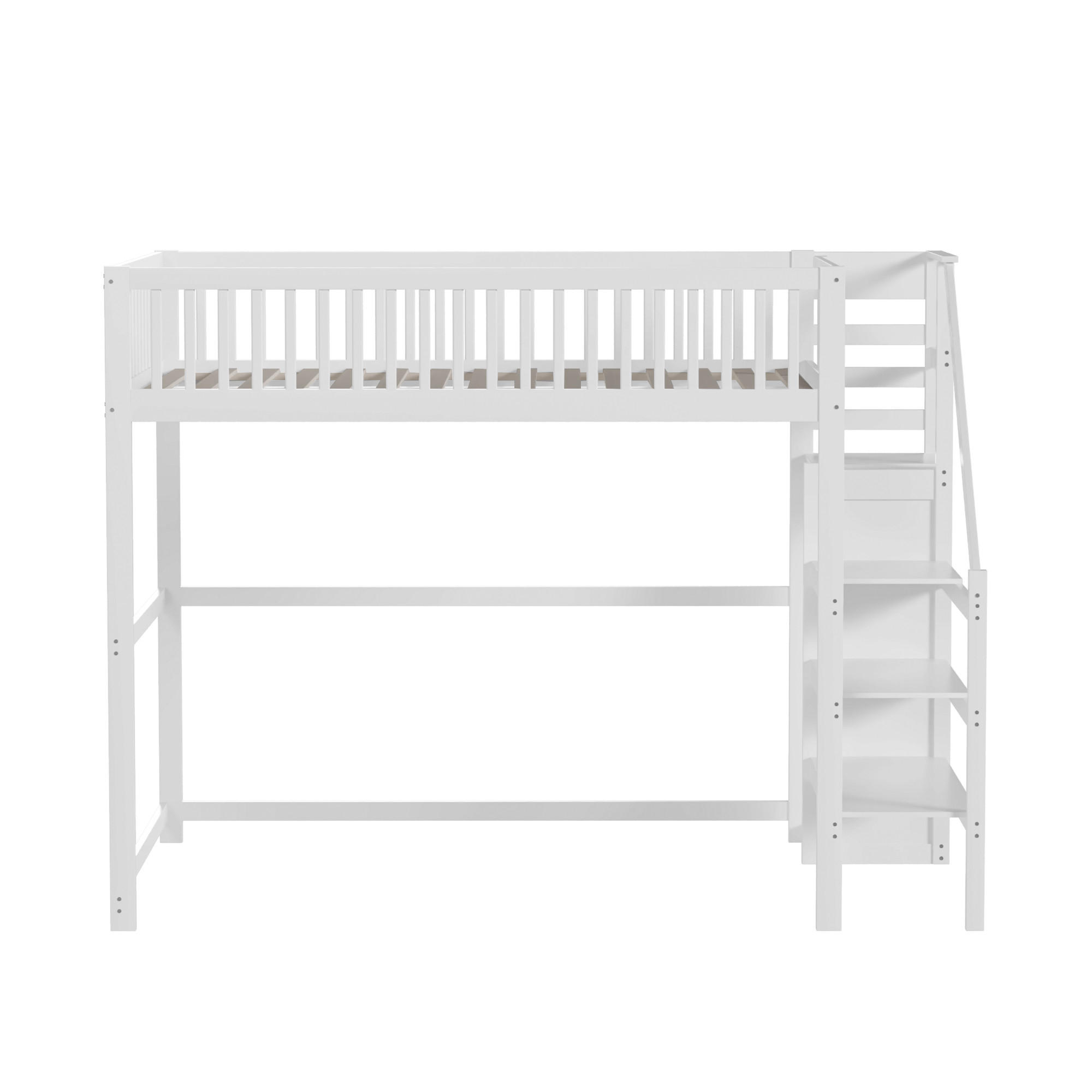 HOCHBETT 140/200 cm weiß Kinderbett aus Kiefernholz mit Kleiderschrank - Weiß, Holz (140/200cm) - OKWISH