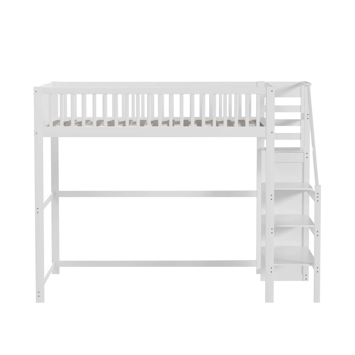 HOCHBETT 140/200 cm weiß Kinderbett aus Kiefernholz mit Kleiderschrank - Weiß, Holz (140/200cm) - OKWISH