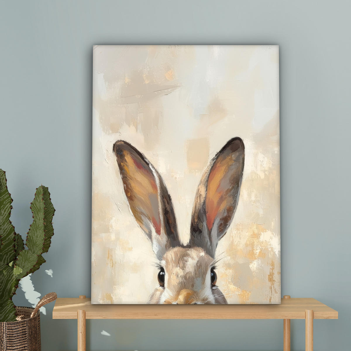 LEINWANDBILD Hase - Ohren - Braun Wandbild Wohnzimmer 60x80 cm - Beige, Textil (60/80cm) - MuchoWow