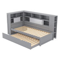 TAGEBETT 90x200cm Grau Spanplatte Kinderbett Ausziehbett Staufach USB - Grau, Holz (90/200cm) - FLIEKS