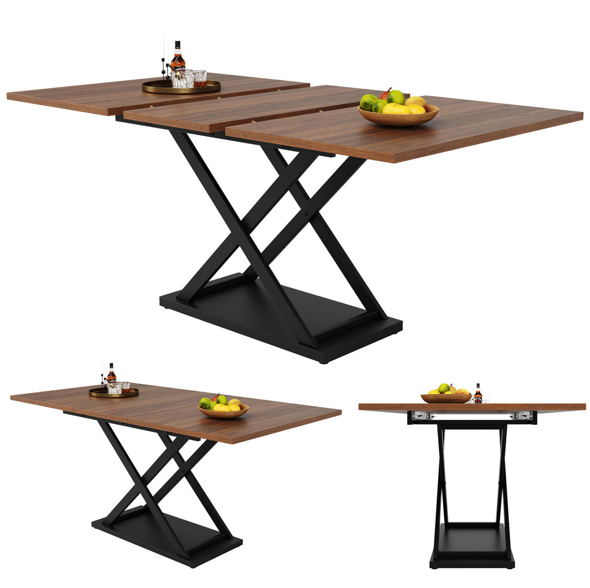 ESSTISCH 120-160/80/75 cm in Walnussfarben mit Ausziehfunktion und Kreuzgestell - Walnussfarben, Holzwerkstoff (160/80/75cm) - Flora Grace