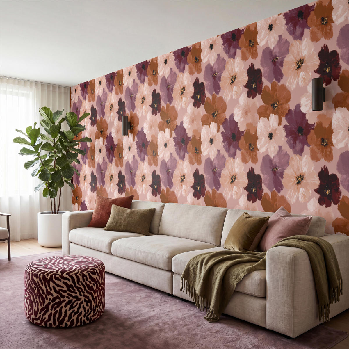 TAPETE - Blumen - Abstrakt - Erdtöne - 500x200 cm - Multicolor, Papier (500/200cm) - OnlyWow