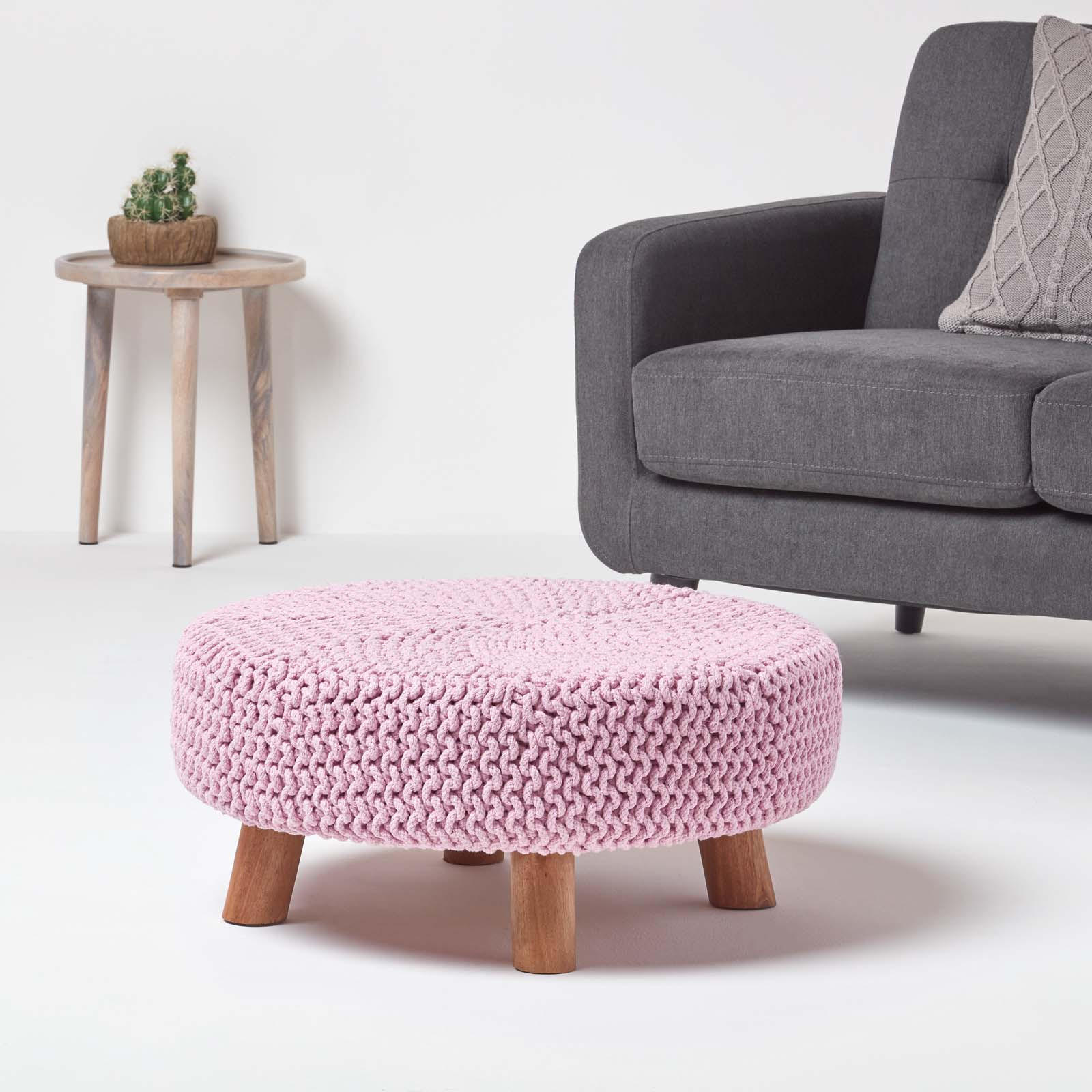 STRICK-HOCKER rosa, rund 62/62/30 cm - Rosa, Textil (62/30/62cm) - Homescapes