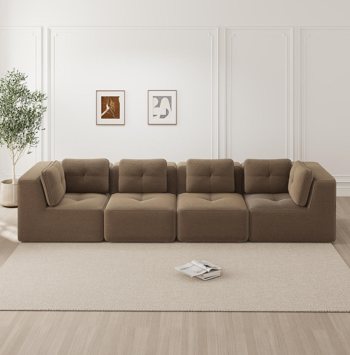 SOFA 386/104/69 cm in Braun aus Cord mit modularer Funktion - Braun, Textil (104/69/386cm) - Flora Grace
