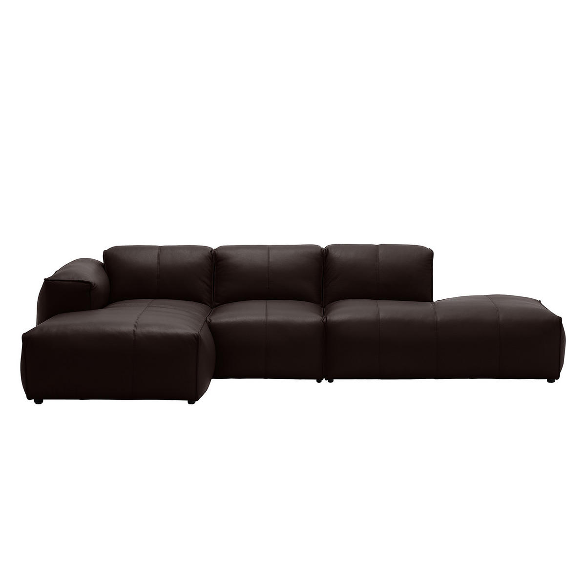 ECKSOFA mit Chaiselongue - Dunkelbraun/Schwarz, Leder/Kunststoff (290/173cm) - home24