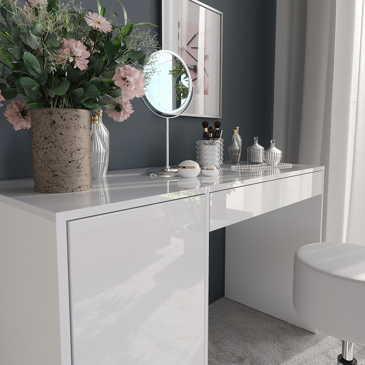 TOALETNÍ STOLEK Sherry Bílá/bílý vysoký lesk - vysoce lesklá bílá, kompozitní dřevo (119.8/76/50.1cm) - Vicco