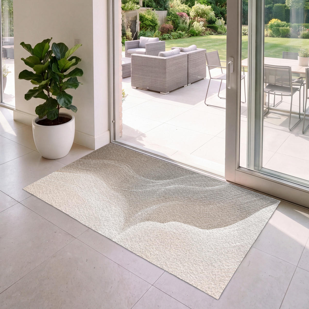 FUSSMATTE Wellenlinien - Luftströme - Harmonisch Schmutzfänger 150x90 cm - Beige, Kunststoff (150/90cm) - MuchoWow