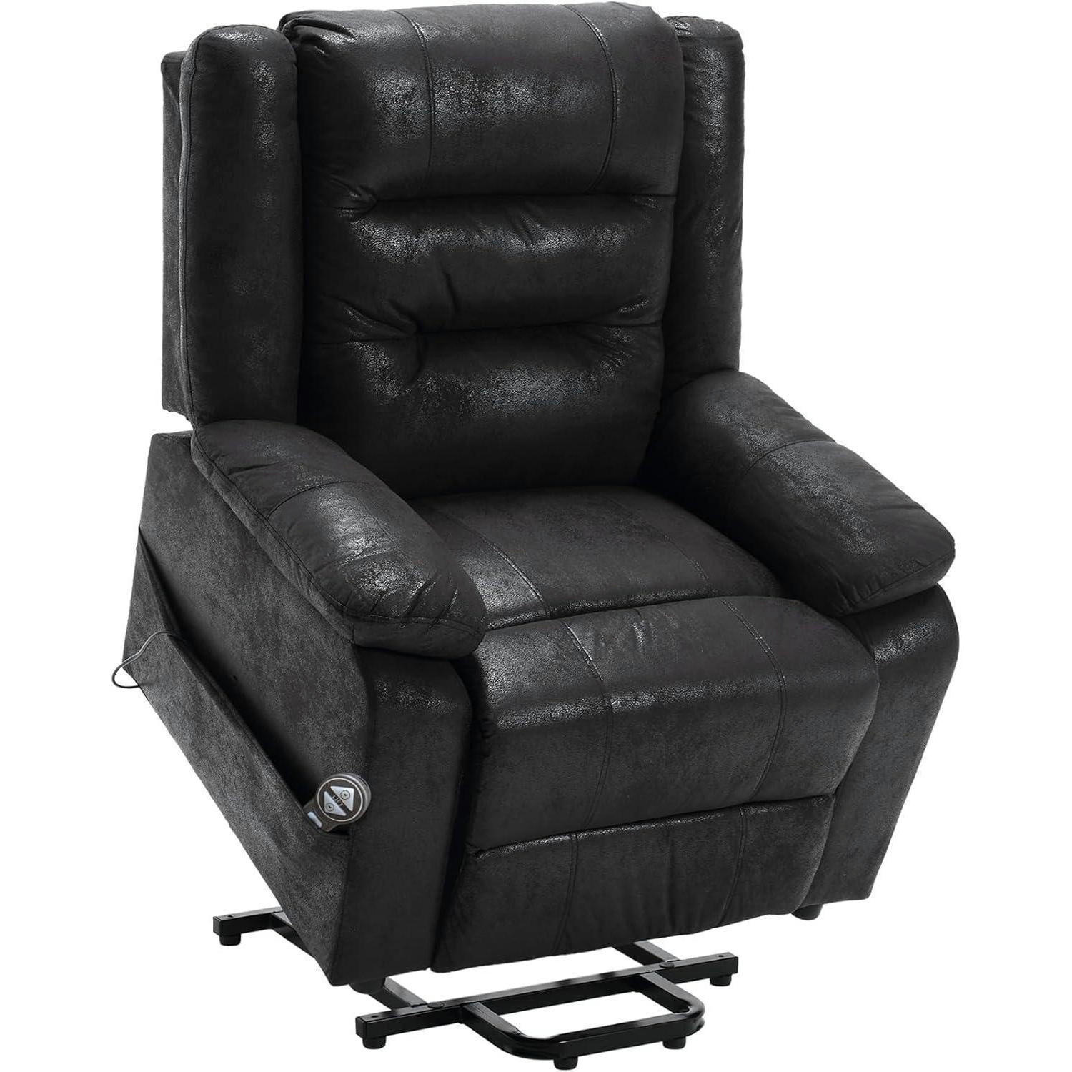 FERNSEHSESSEL mit Aufstehhilfe und Massagefunktion Schwarz - Schwarz, Kunststoff (84/137/164cm)