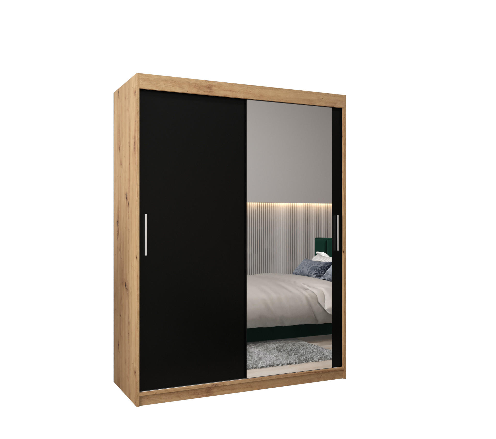 SCHWEBETÜRENSCHRANK 200/150/62 2-türig - Silberfarben/Schwarz, Holz/Kunststoff (150/200/62cm) - Abiks Möbel