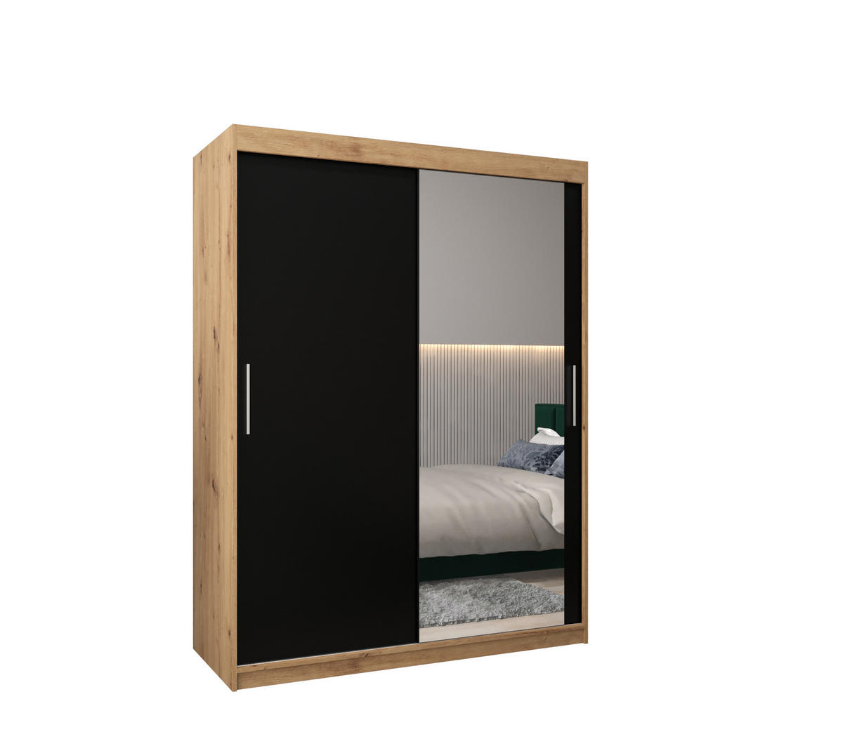 SCHWEBETÜRENSCHRANK 200/150/62 2-türig - Silberfarben/Schwarz, Holz/Kunststoff (150/200/62cm) - Abiks Möbel