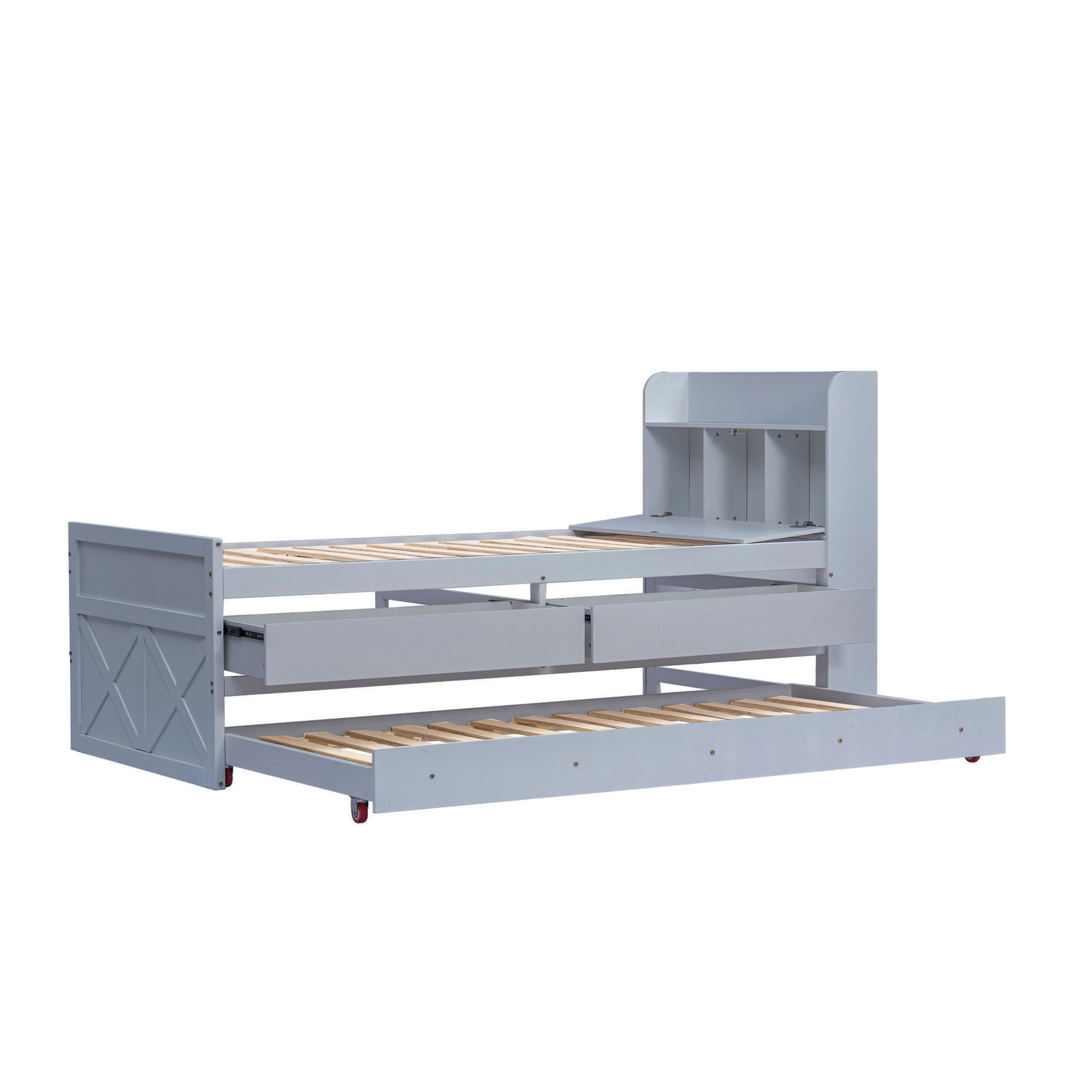 KINDERBETT 90/190 cm DE-01167, in Weiß, mit Ausziehbett und 2 Schubladen - Grau, Holz (90/190cm) - ComfortXL
