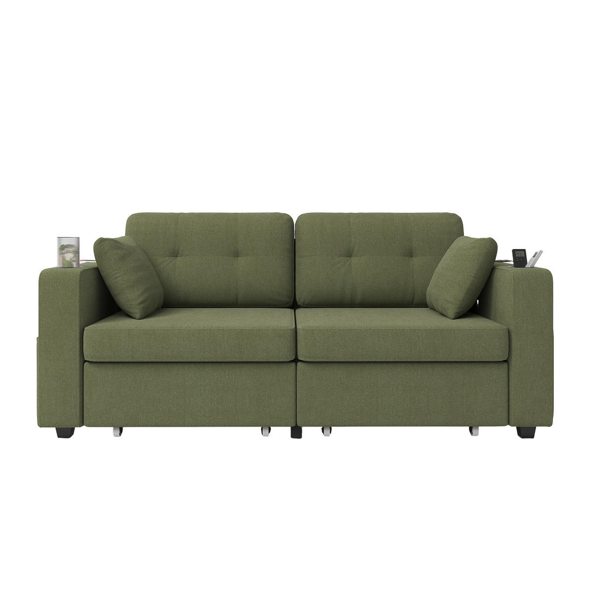 2-SITZER Sofa aus Chenille 172x75x82 cm mit USB-Anschlüssen & Stauraum, olive - Grün, Textil (75/82/172cm)
