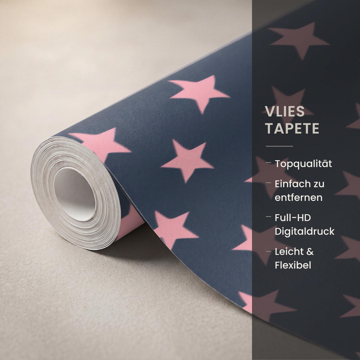 KINDERTAPETE - Muster - Sterne - Rosa - 450x200 cm - Anthrazit, Papier (450/200cm) - OnlyWow