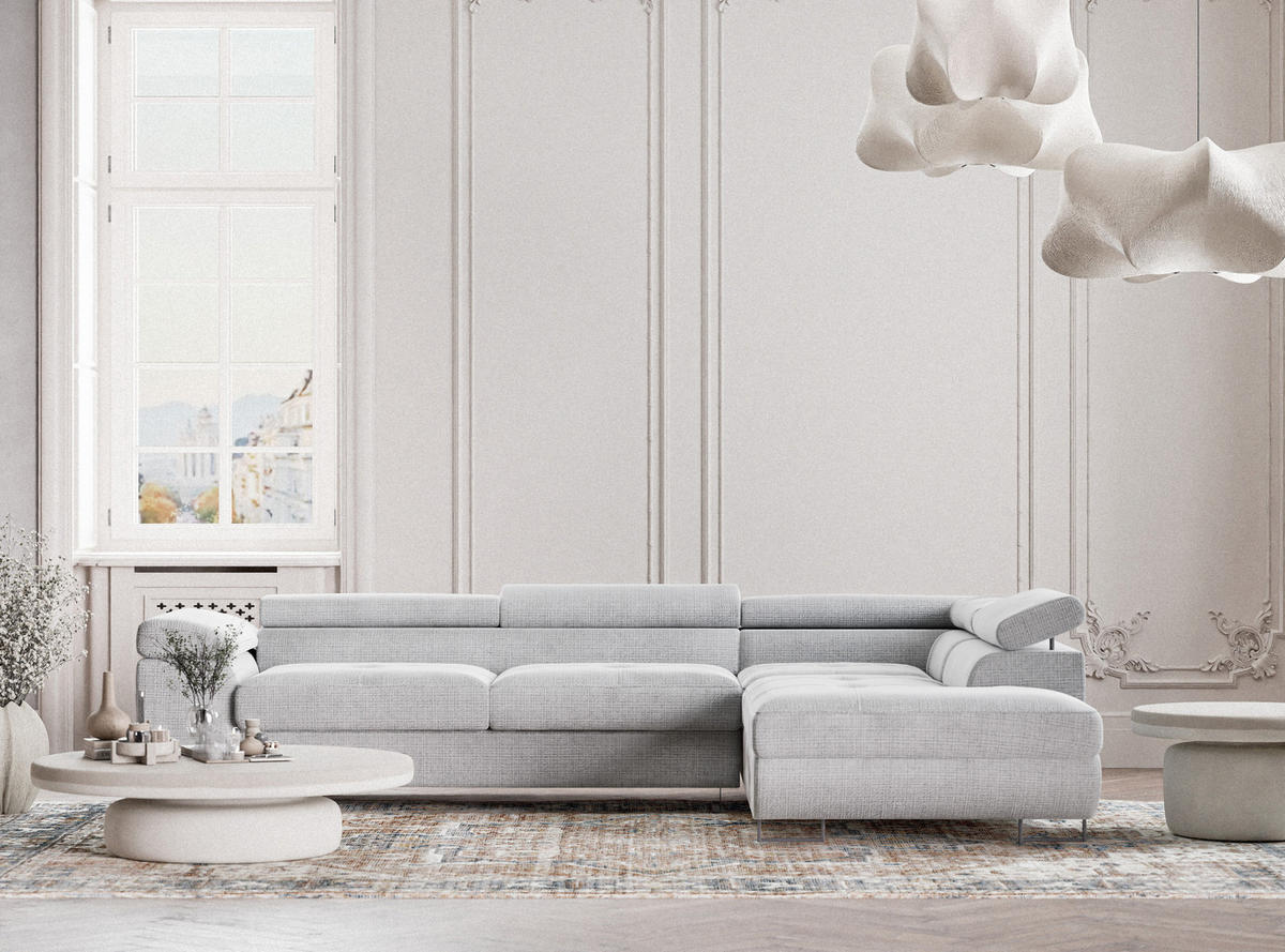 ECKSOFA Concord Grau Chenille-Stoff - Rechts Seite - Schwarz/Grau, Holz/Holzwerkstoff (277/203cm) - Maison de Reve