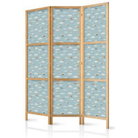 PARAVENT Japanischer 3-tlg 135x172 cm Flugzeuge Wolken - Blau, Holz/Textil (135/172/3cm) - Muralo