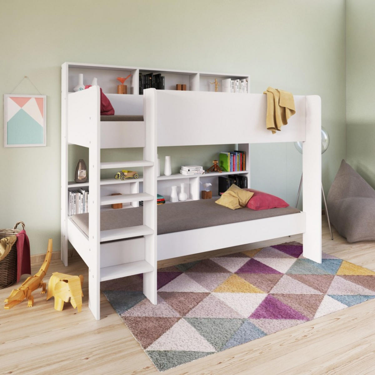 ETAGENBETT LUCKY / Kinderbett 90x190+2 Lattenrosten+ Ablage/ Weiß - Weiß, Holz (90/190cm) - Weber Industries