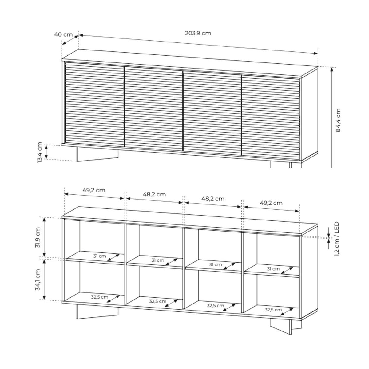 KOMMODE: Naturbolivar, 203,9 x 84,4 x 40 cm - Eichefarben, Holzwerkstoff (203.9/84.4/40cm) - 3XE LIVING