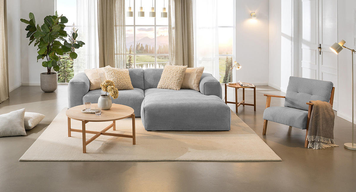 ECKSOFA mit XL-Longchair - Schwarz/Grau, Textil (260/171cm) - home24