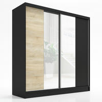SCHWEBETÜRENSCHRANK 200 CM DUO Farbe: Schwarz | sonoma | schwarz - Schwarz/Braun, Holzwerkstoff (200/215/60cm) - A&J MöbelLand