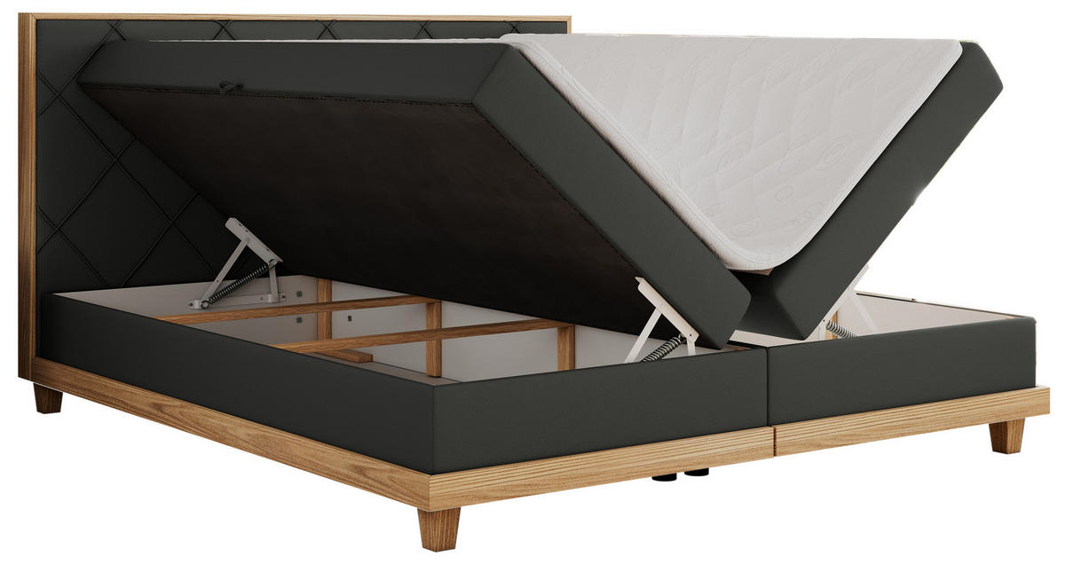 BOXBETT CAICOS 180/200 - Dunkelgrau Kunstleder - H4 - Dunkelgrau, Holz/Textil (180/200cm) - MKS