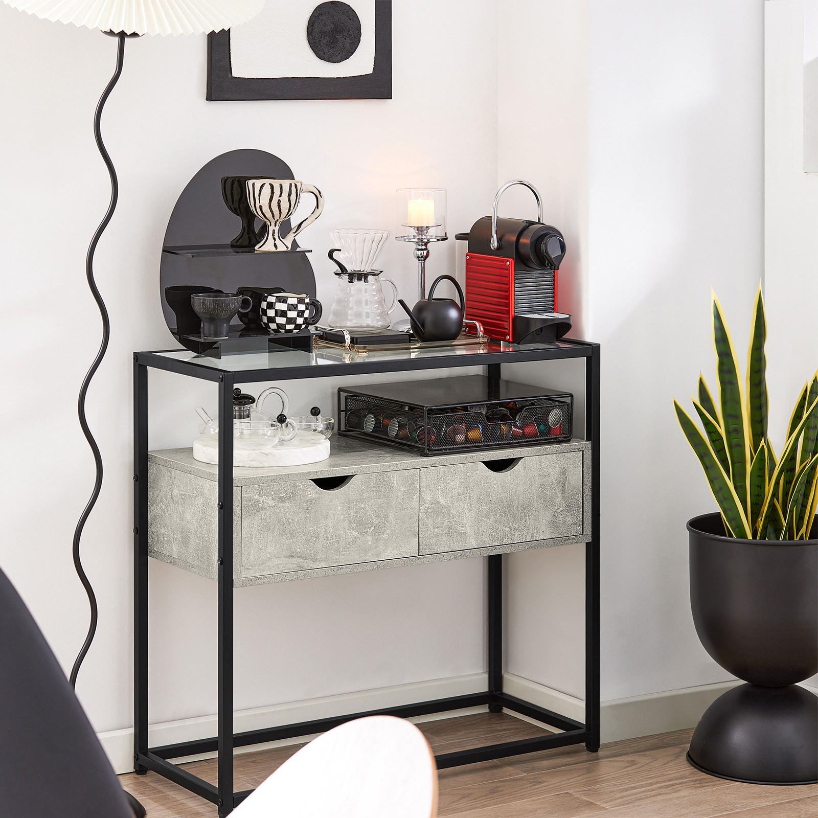 Thumbnail - SoBuy Sideboard, Grau, Holzwerkstoff, Glas, Metall, 81x78x35 cm, Wohnzimmer, Wohnzimmertische, Konsolentische