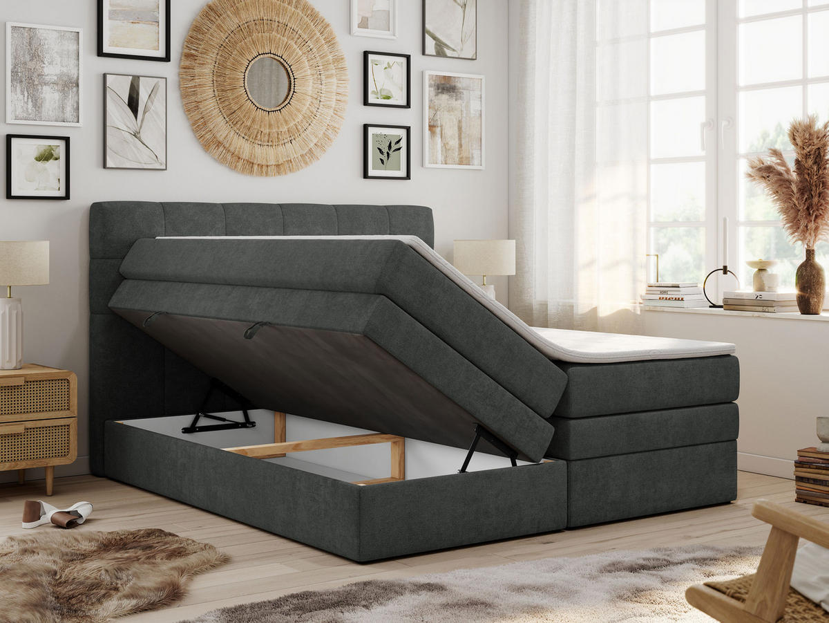 BOXSPRINGBETT LUKA KING 140/200 Dunkelgrau Struktur - H3 - Dunkelgrau, Holz/Textil (140/200cm) - MKS