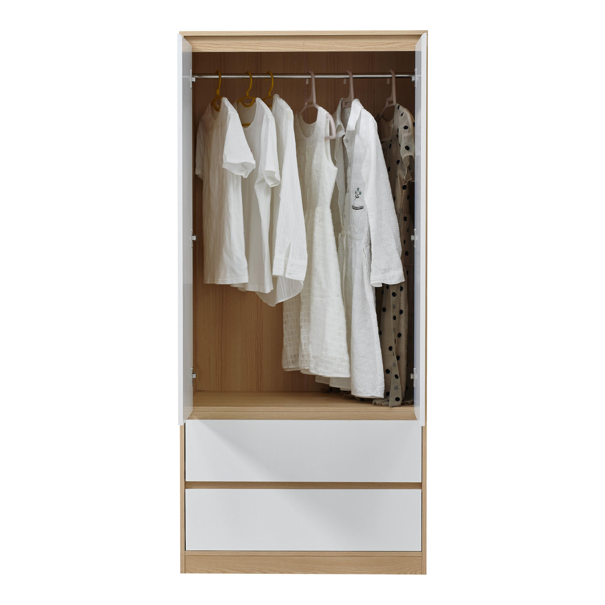 KLEIDERSCHRANK Bastheim - Eichefarben/Weiß, Holzwerkstoff (80/176/52cm) - [en.casa]