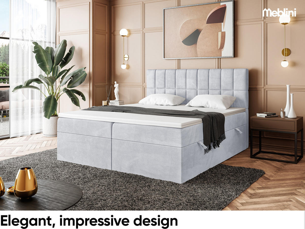 BOXBETT LUKAS 180x200 cm in Hellgrau Samt - Hellgrau/Schwarz, Holz/Holzwerkstoff (180/200cm) - Meblini