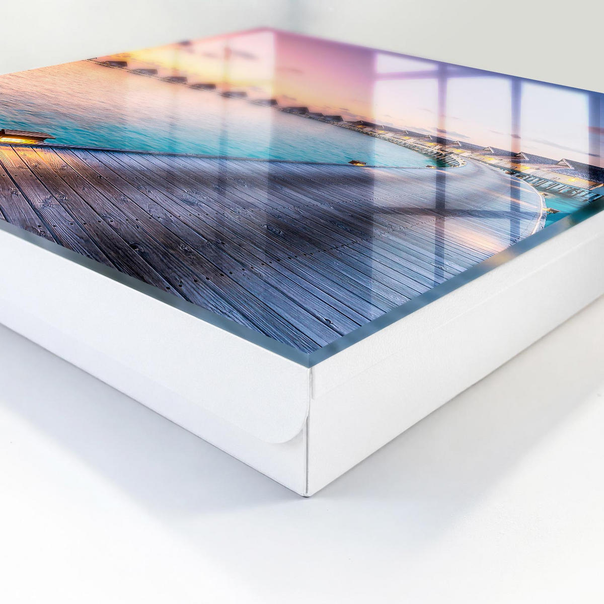 SCHLÜSSELBOX Weiß 30x30 cm – Türöffnung nach rechts - Friedlicher Sonnenuntergang - Blau, Metall (30/30/5cm) - TULUP