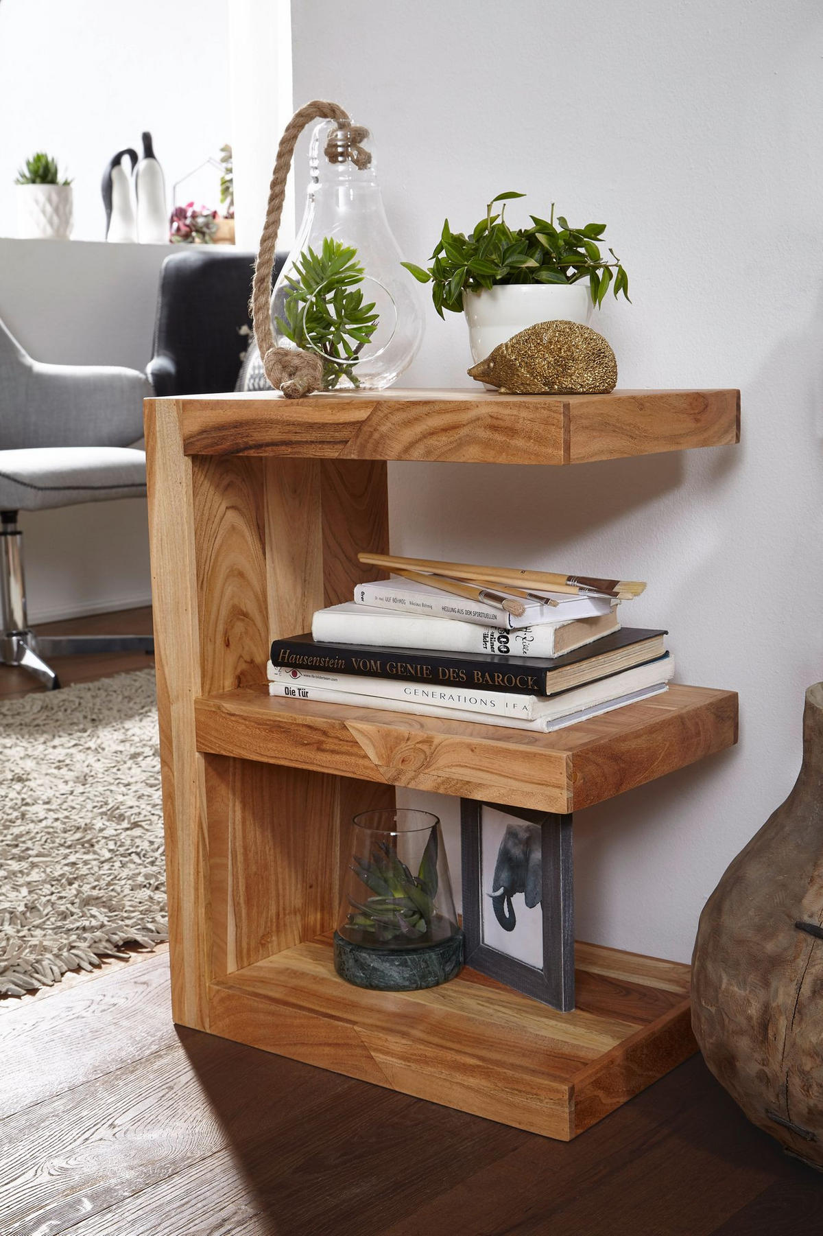 BEISTELLTISCH Massivholz E-Konstruktion Cubeform Handgefertigt NAKO, Beige 45x30x60 cm - Beige, Holz (30/45/60cm) - KADIMA DESIGN