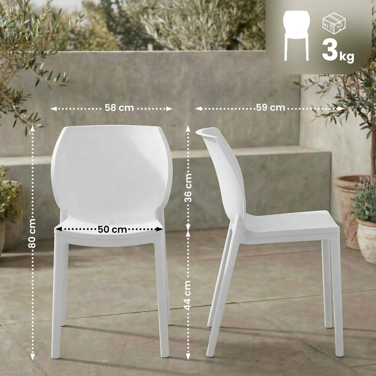 GARTENSTUHL 6 Kunststoff Weiß - Weiß, Kunststoff (58/80/59cm) - CLP