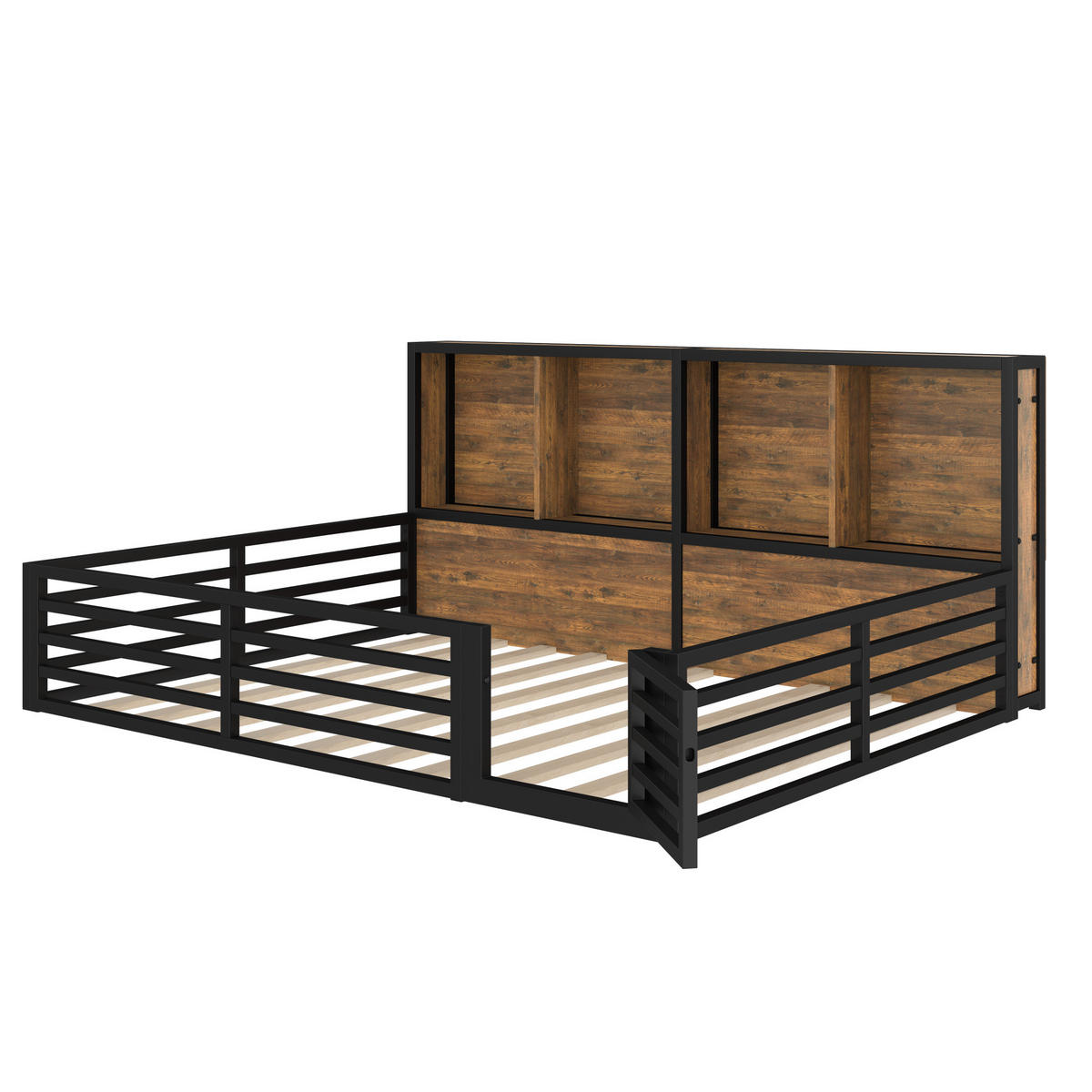 KINDERBETT 140/200 cm aus Metall und MDF mit seitlichen Ablagefächern und LED-Beleuchtung Schwarz - Schwarz, Holzwerkstoff (140/200cm) - Modenvie