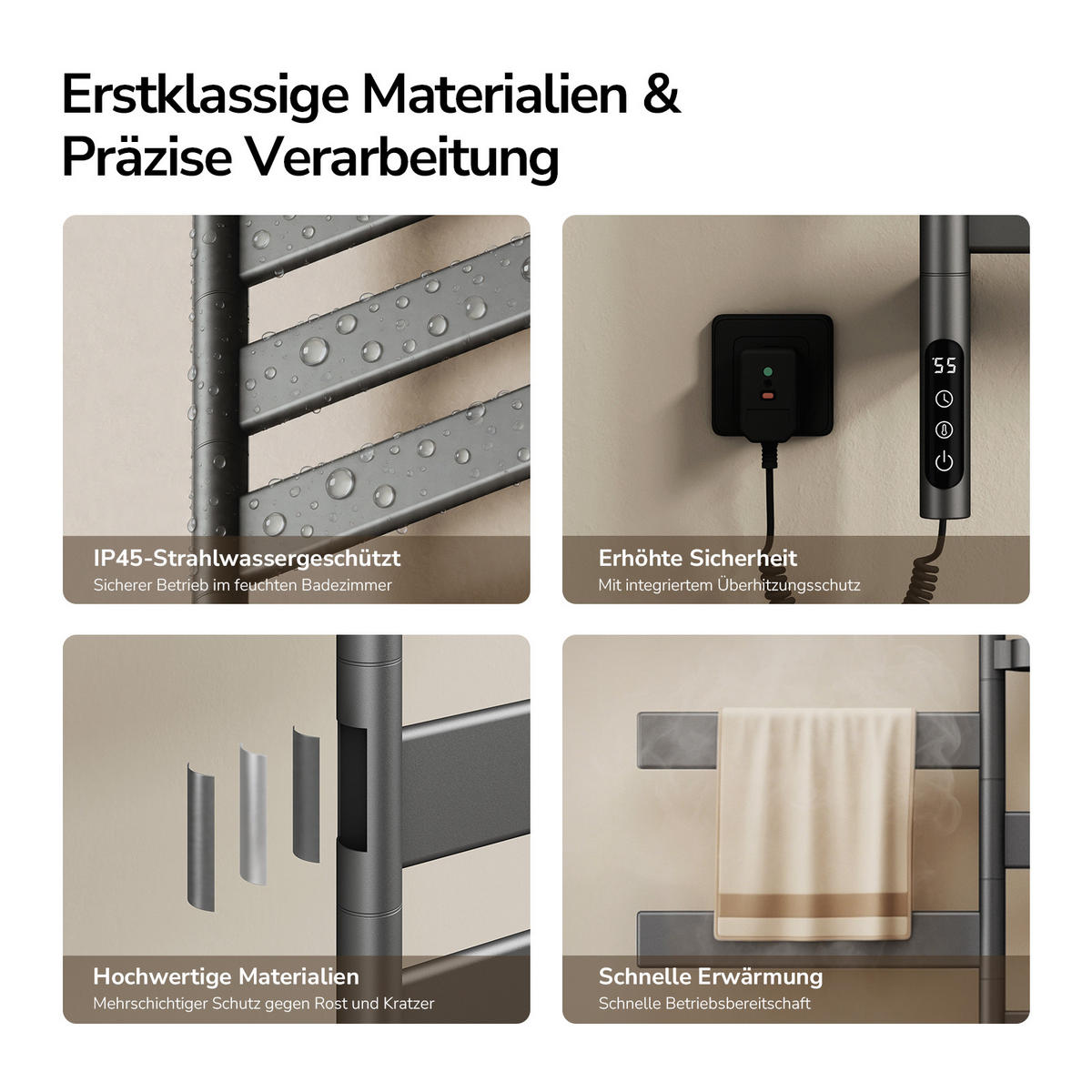 HEIZKÖRPER elektrisch 76 x 45 cm mit Smart-Steuerung & Ablage Anthrazit - Anthrazit, Metall (45/76.9/14.8cm) - EMKE