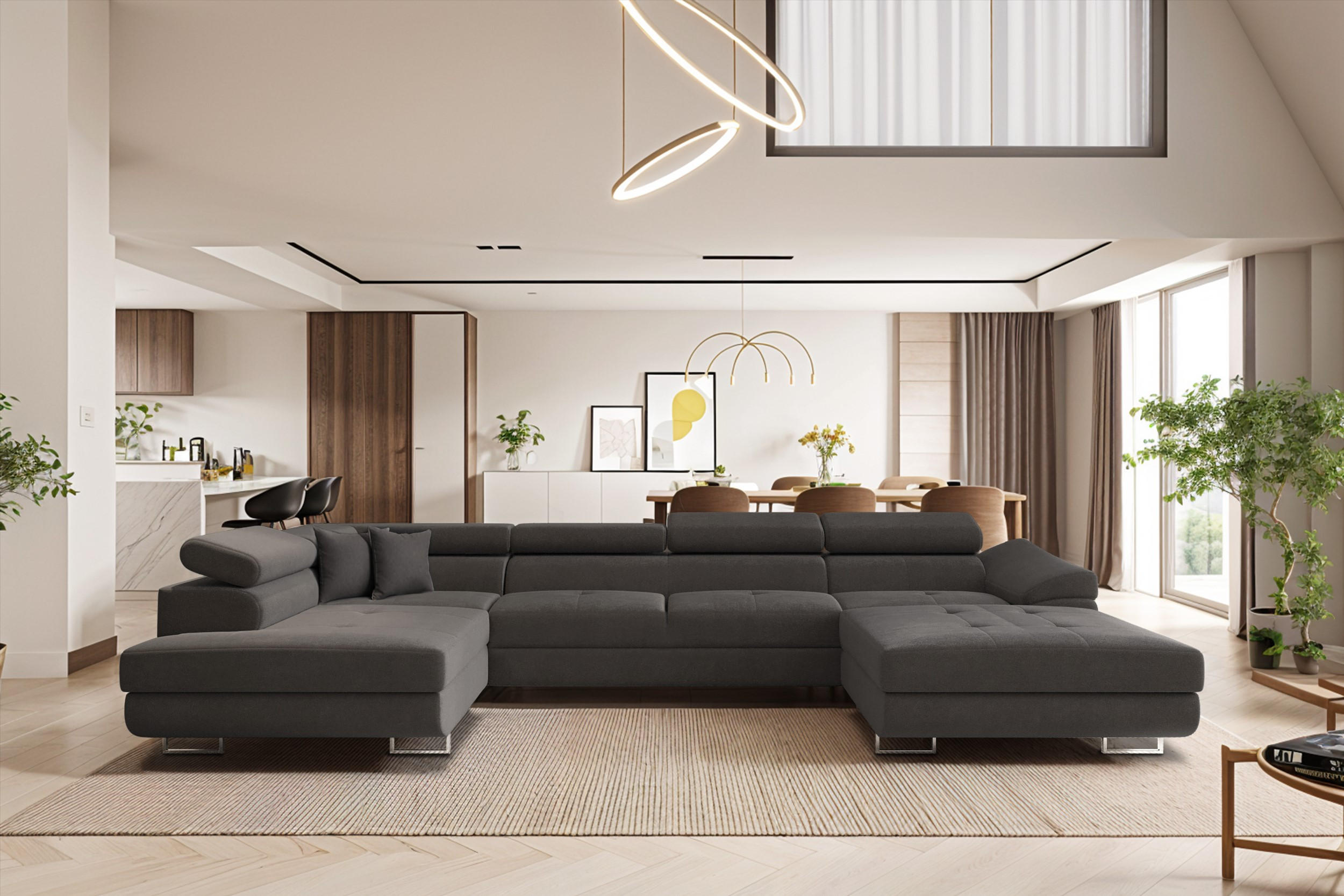 ECKSOFA Falio II U-förmiges Mit Schlaffunktion Und Verstellbaren Kopfstützen Graphit Links - Graphitfarben, Holz/Textil (202/345cm) - Kaiser Möbel