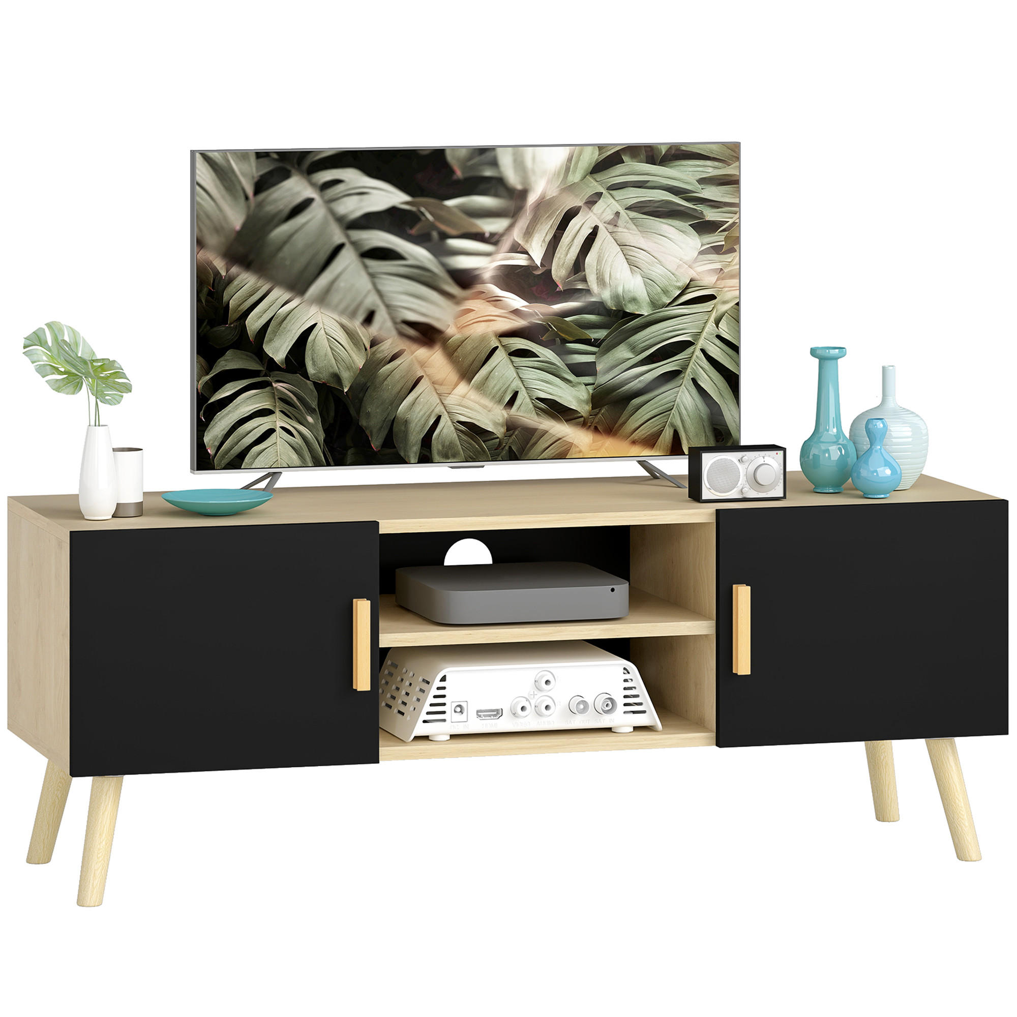 TV-LOWBOARD Eichefarben/Schwarz 110/36,2/42 cm, 2 Türen, Kabelmanagement - Eichefarben, Holzwerkstoff (110/42/36.2cm) - PANGIVO