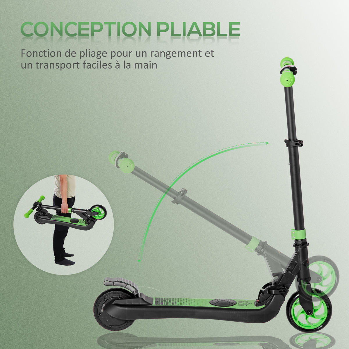 KINDERSCOOTER DE-16988 klappbar 8 km/h Grün - Grün, Metall (71/36.5/80cm) - ComfortXL